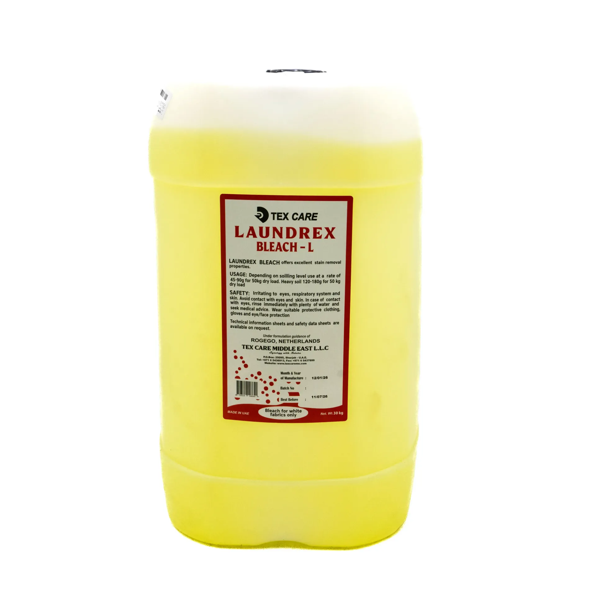 LAUNDREX LIQUID BLEACH CHLORINE WHITE 30L