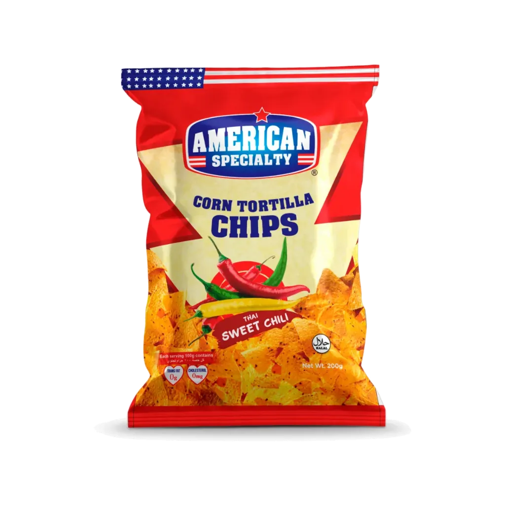 AMERICAN SPECIALTY CHIPS CORN TORTILLA THAI SWEET CHILLI NACHOS 200G