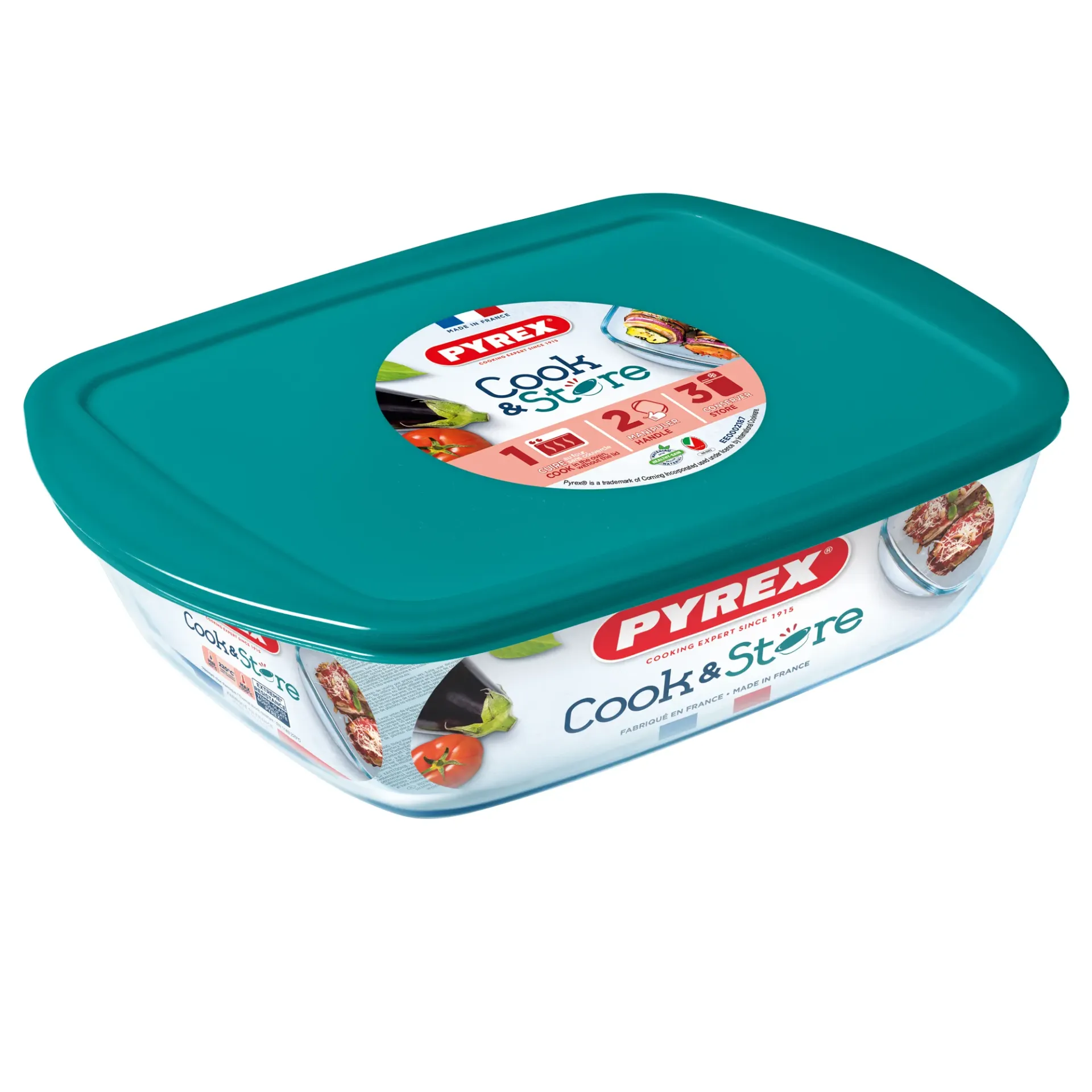 [215P000-N PYR-0097] PYREX COOK & STORE REC ROASTER WITH LID GREEN 1.2L