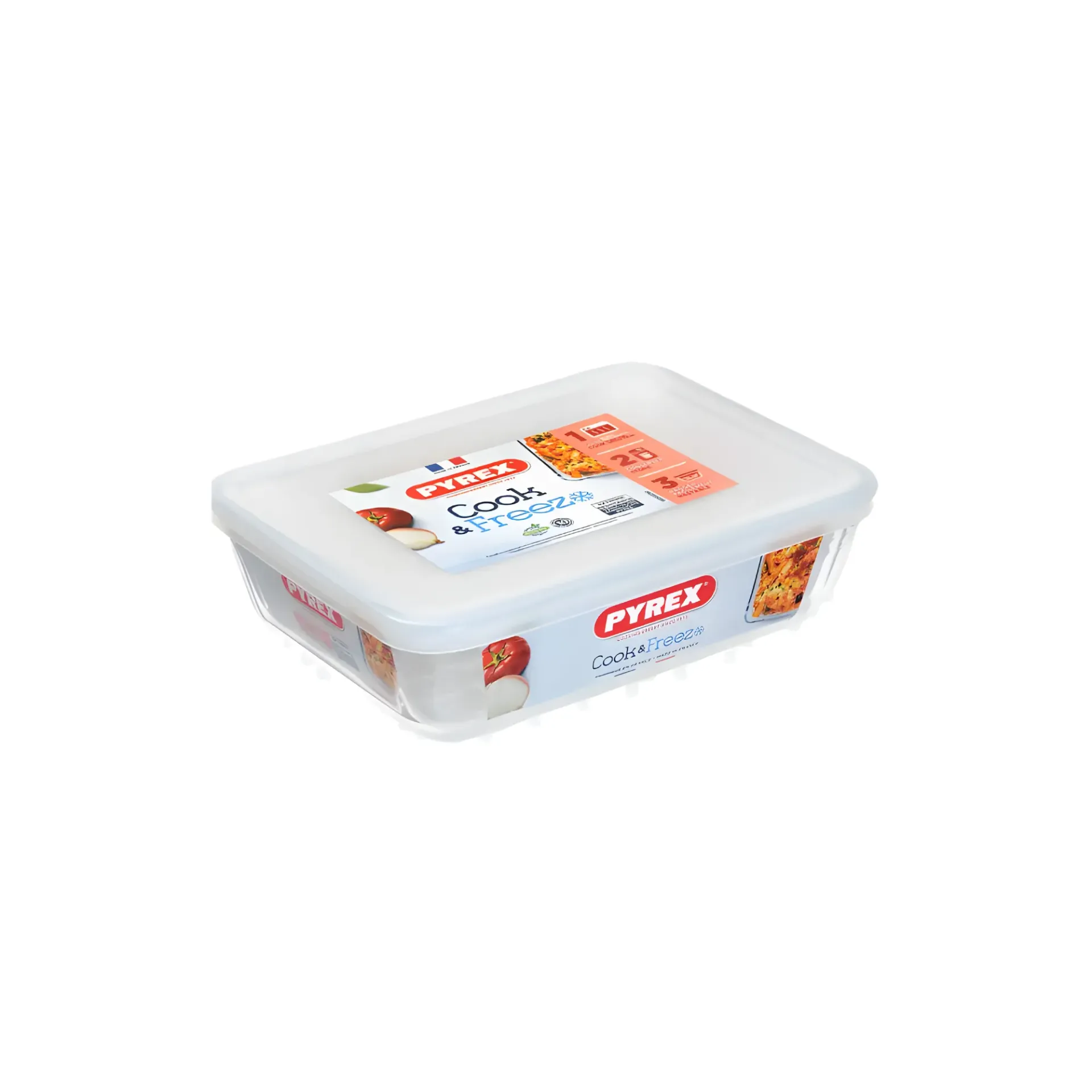 PYREX COOK & FREEZE RECTANGULAR DISH W/ PLASTIC LID 1.5L 22X17CM