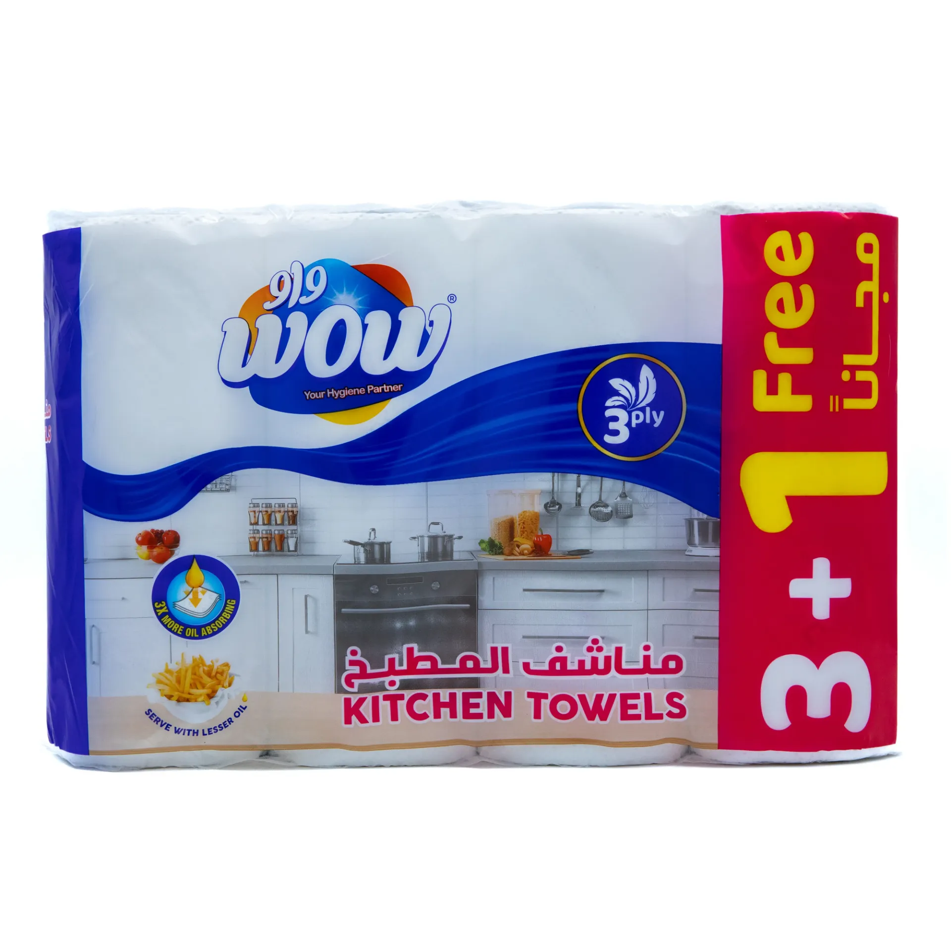 WOW KITCHEN TOWEL 60 SHEETS 3PLY 26X23CM (3+1)
