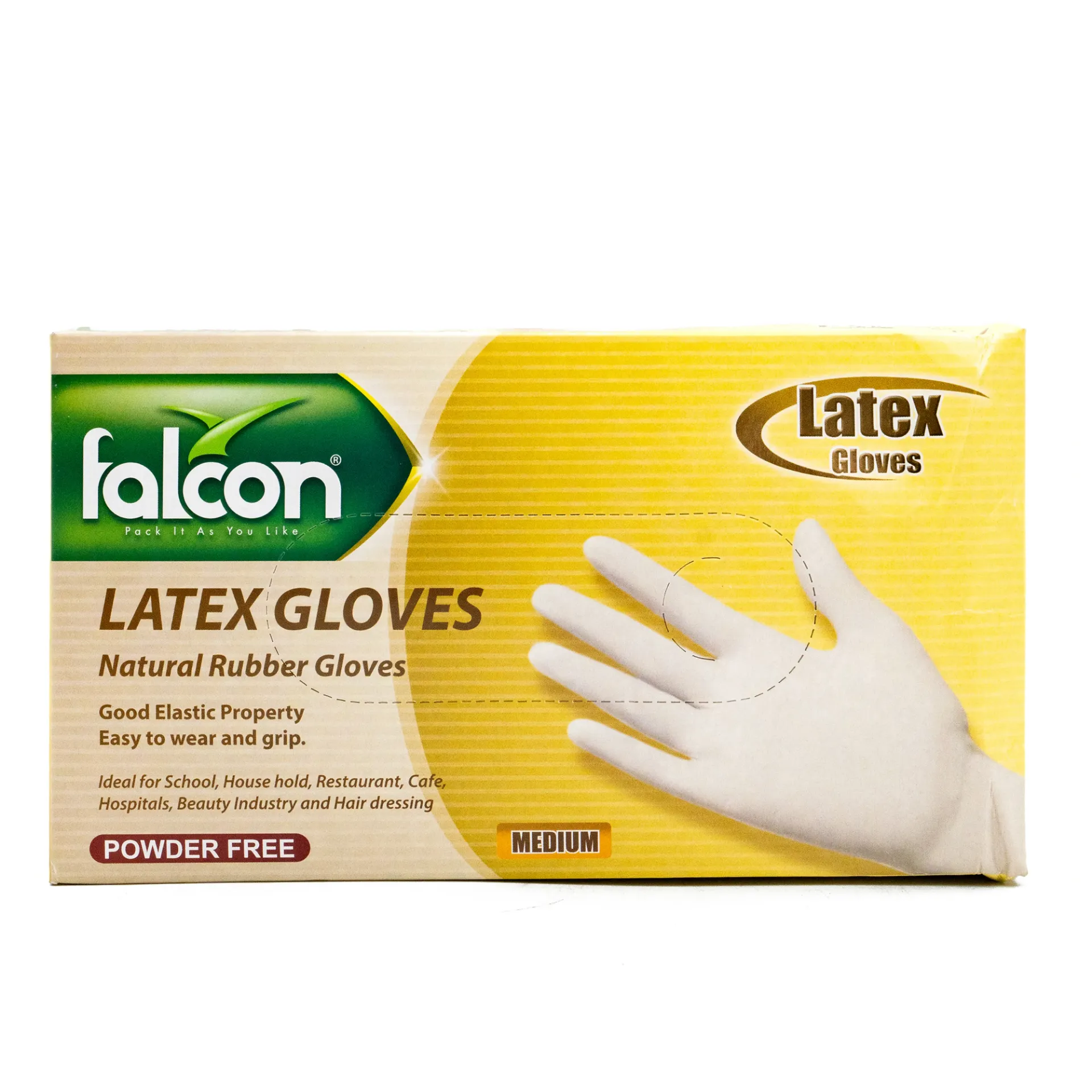 FALCON LATEX GLOVES POWDER FREE MEDIUM 100PCS