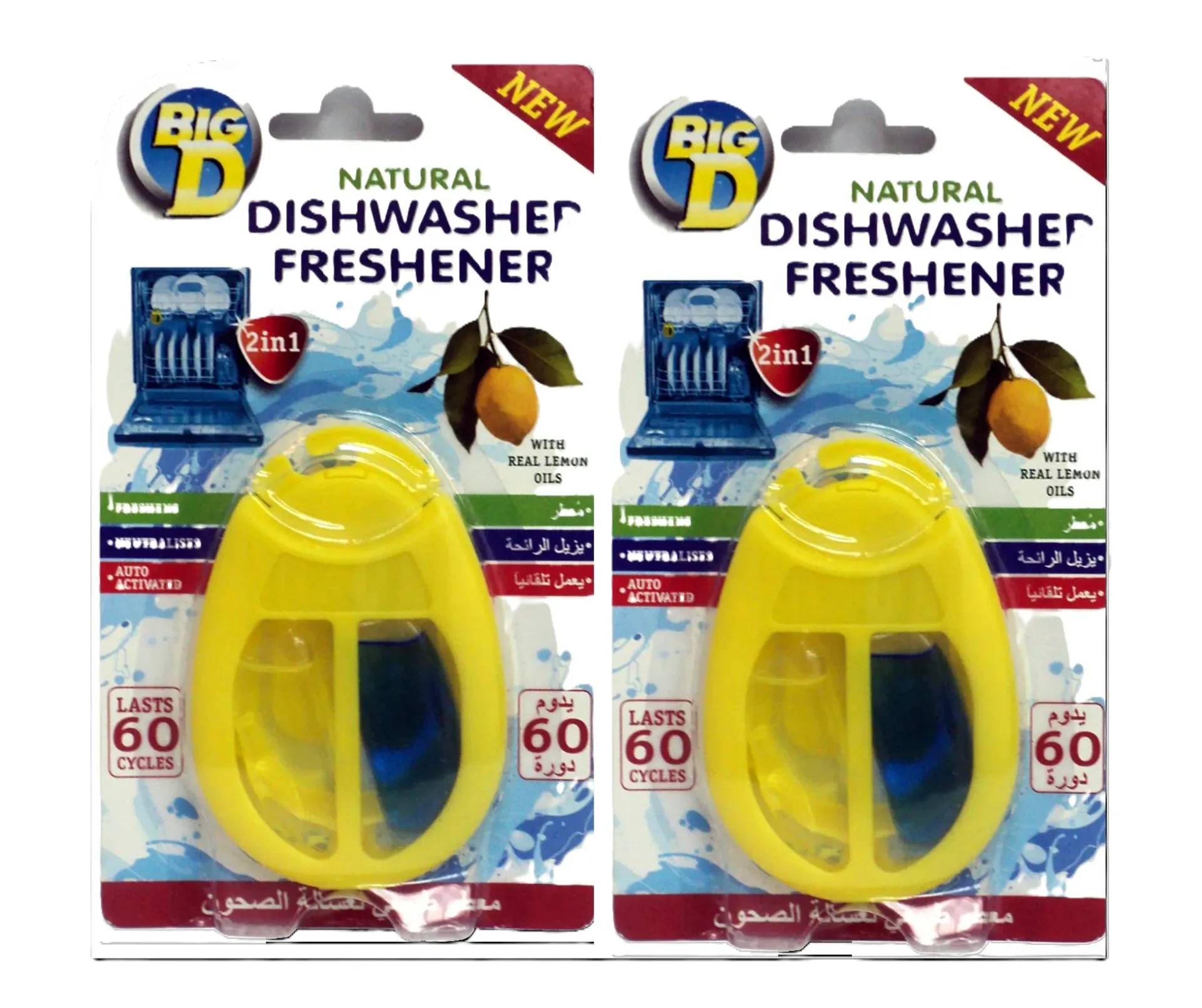 BIG D NATURAL DISHWASHER FRESHENER W/ LEMON OIL 2PKT