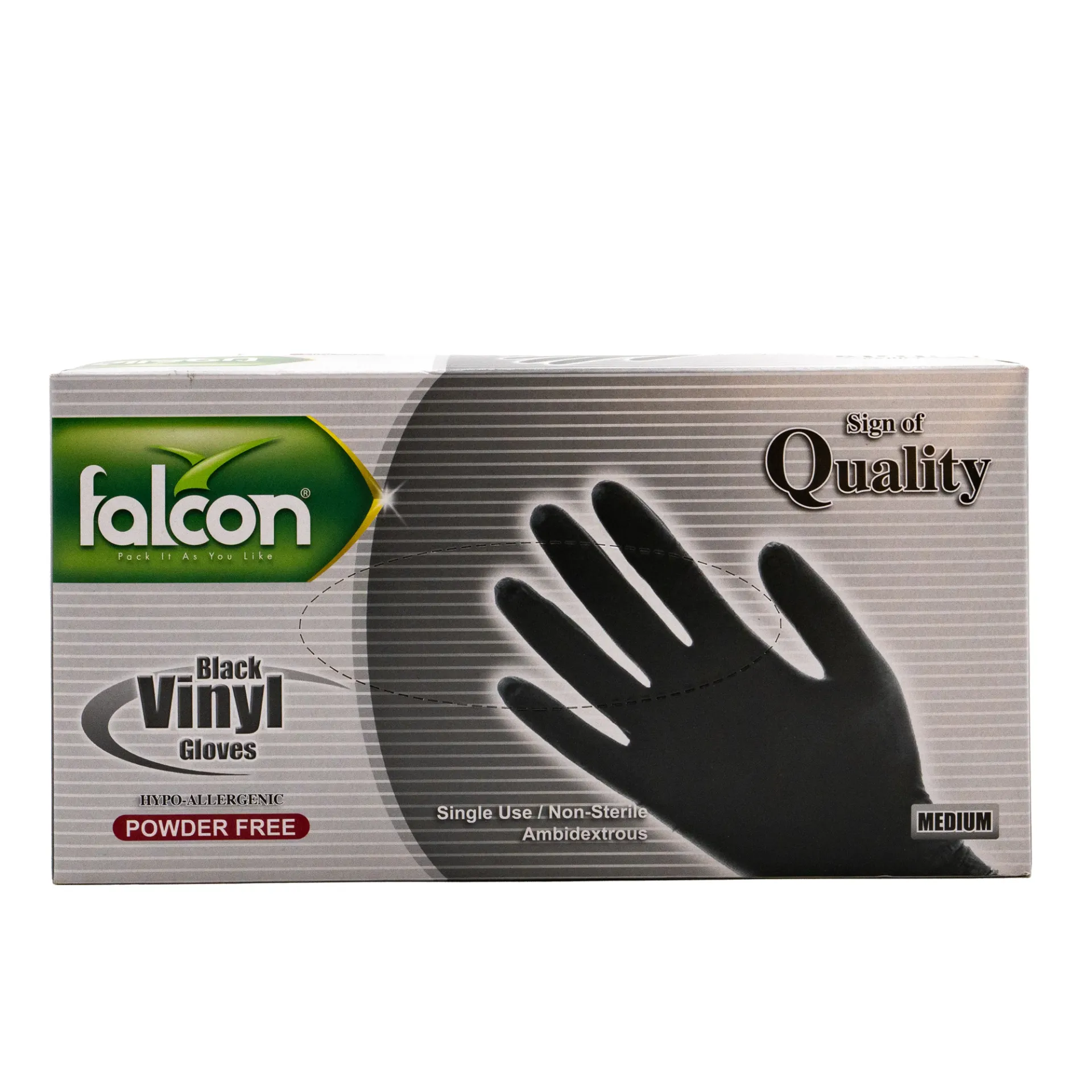 [203202] FALCON VINYL GLOVES BLACK PF MEDIUM