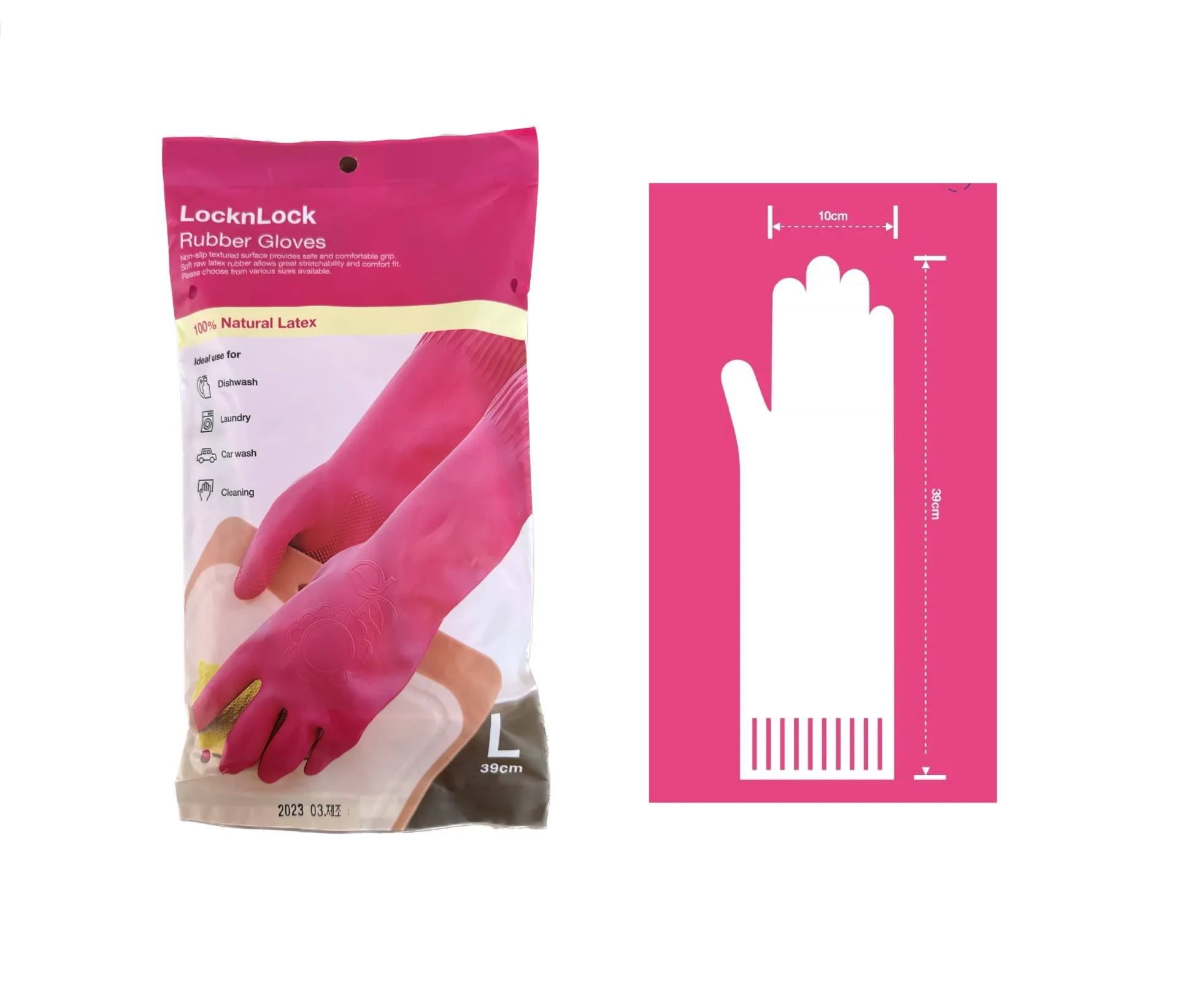 L&L PINK RUBBER GLOVES LARGE 39CM