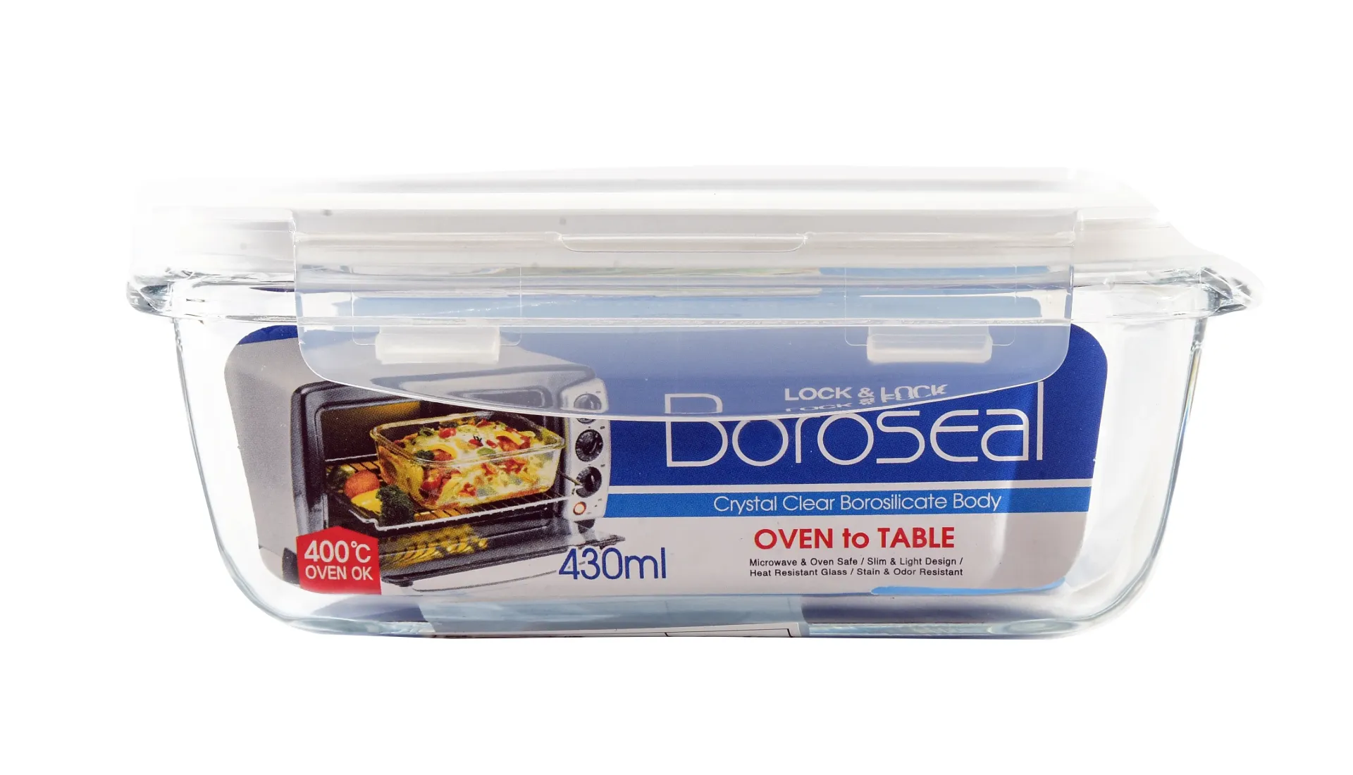 L&L OVEN GLASS RECTANGLE W/ LID 430ML