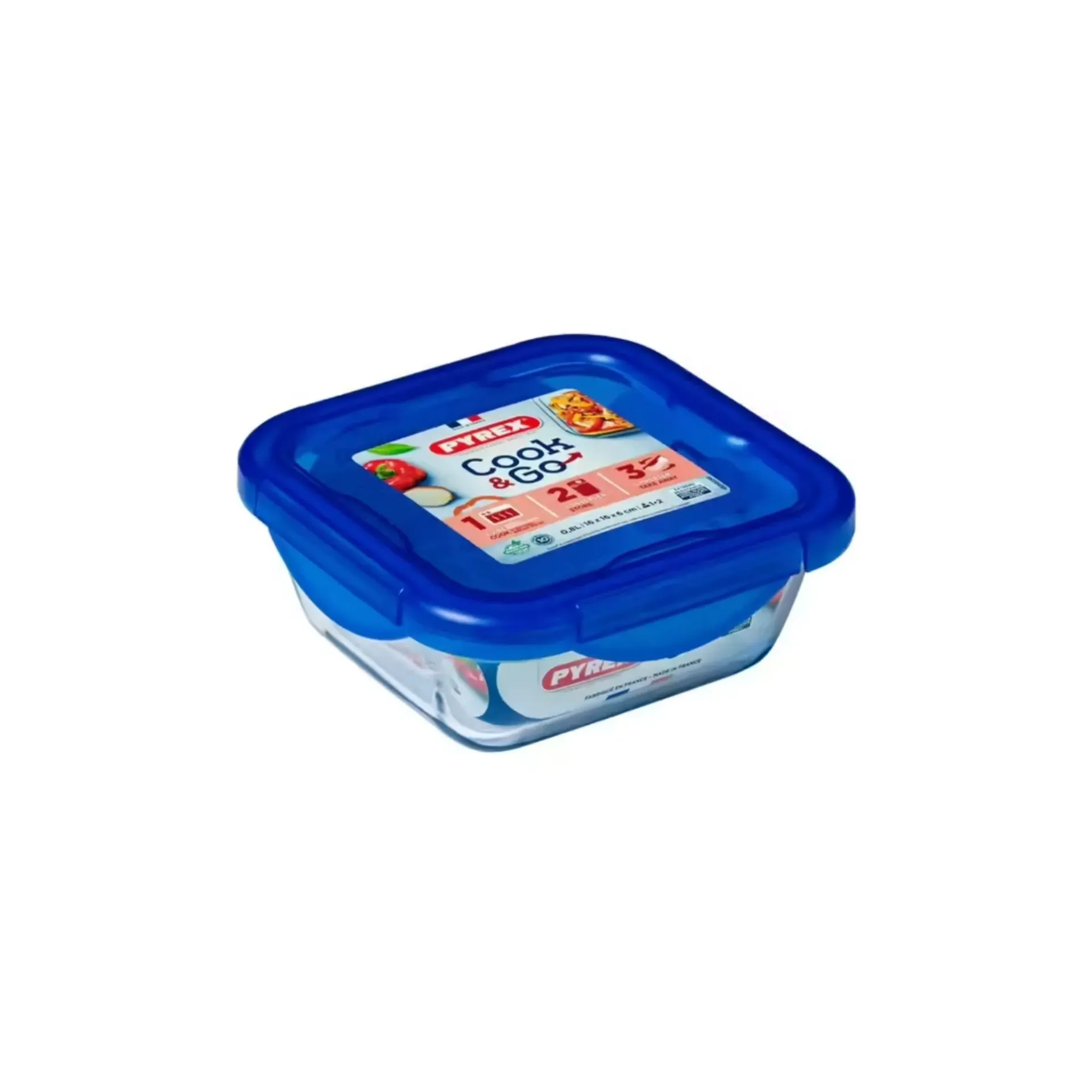 PYREX COOK & GO SQUARE W/ LID DARK BLUE 800ML 16*16*6