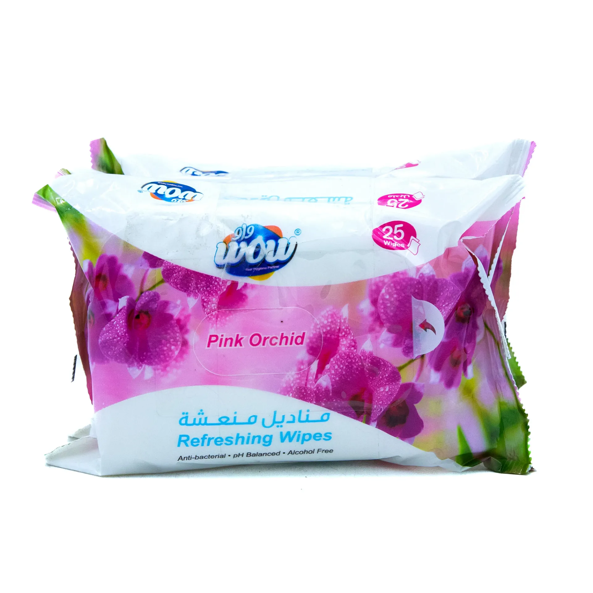 WOW REFRESHING WIPES ANTIBACTERIAL PINK ORCHID 25'S